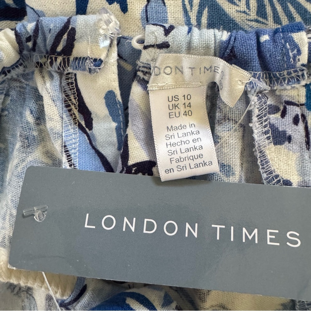 London Times Linen Blend Halter Sleeveless Seaside Print Shift A-Line Dress 8-10 - Picture 11 of 12